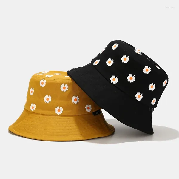 Bérets 2023 Daisy Bucket Hat Summer Sun Chapeaux Femmes Hommes Coton Panama Mode Pêcheur Cap Casquettes De Pêche Gorro Casquette Chapeau Femme