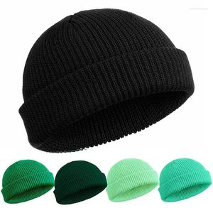 Beretten 2023 Fashion Men Beanie Breat Hats Boy Skullcap Sailor Caps Cuffs Vintage korte hoed unisex winter warme pet roll-up rand