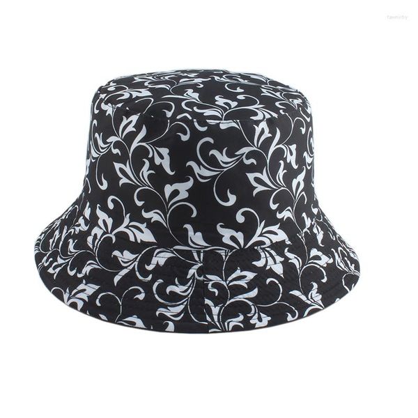 Bérets 2023 Mode Vintage Imprimer Seau Chapeau Réversible Bob Chapeau Femme Hip Hop Caps Gorro Hommes Flat Top Pêcheur