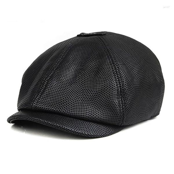 Bérets 2023 véritable chapeau en cuir chapeau ceinture en peau de mouton béret chaud hiver coton hommes rembourrage marque chasse bec de canard