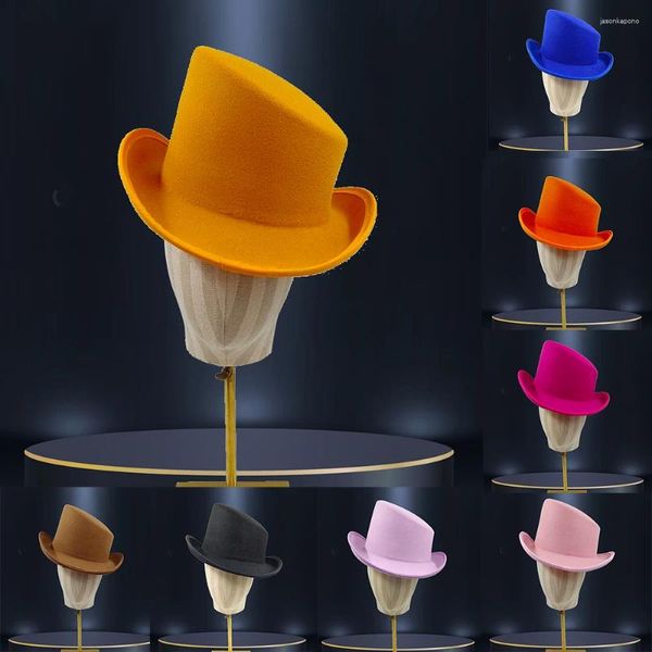 Boinas 2023 Hombre de alta calidad Fedora Unisex Caballero Round Top Cap Cosplay Bowler Hat Forma británica Otoño Magia