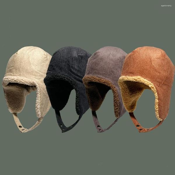 Bérets 2023 INS Deux Côté Porter Hiver Chaud Fourrure Baseball Chapeau Avec Oreilles Ushanka Pour Femmes Bonnet Femme Hiver De Luxe Russe Bomber Caps