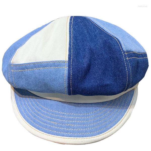 Bérets 2023 Japonais Denim Patch Hit Couleur Sboy Chapeau Coréen Mode Béret Rétro Peintre Octogonal Tendance Hip-hop Rue