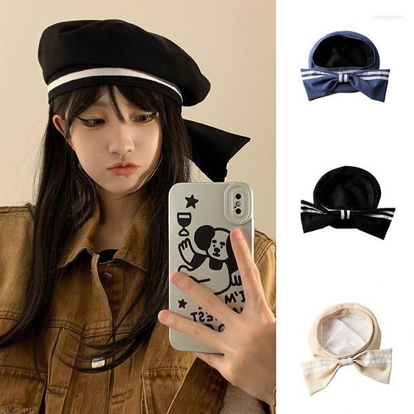 Boinas 2023, boina de algodón a la moda japonesa Para Mujer, gorra de marinero con lazo, Jk Boinas Para Mujer, Goros Caliente