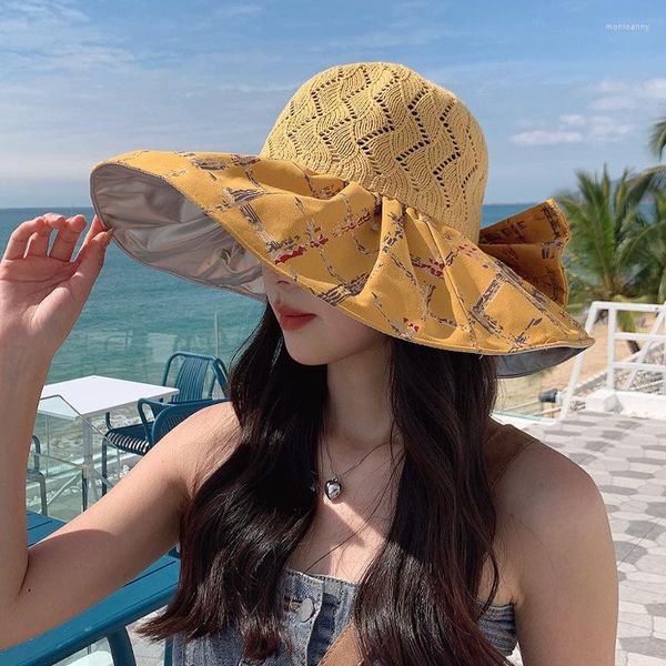 Boinas 2023 Sombrero coreano Color de verano Color Plástico Protección solar Visera Arco Plaid Al aire libre A prueba de viento