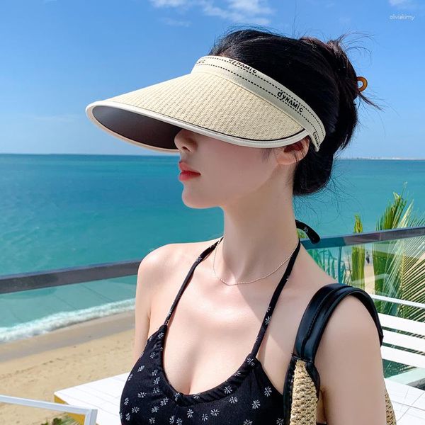 Bérets 2023 Style coréen Chapeau d'été Femme Influenceur en ligne Lettre Paille Tissé Protection solaire Visière Voyage en plein air Tid