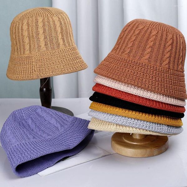 Bérets 2023 dames disquette été chapeaux pour femmes évider plage Panama paille dôme Crochet câble tricot seau chapeau Femme pêcheur chapeaux