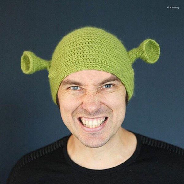 Bérets 2023 Monster Shrek chapeau laine hiver chapeaux tricotés fête verte drôle bonnet Skullies casquette pour femmes hommes pur à la main