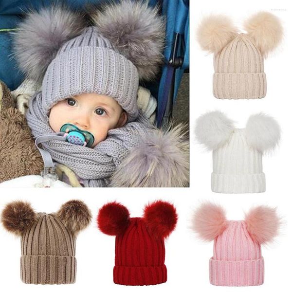 Bérets 2023 mère enfants chapeaux Bobble chapeau enfants casquette Pom bonnets casquettes infantile Bonnet accessoires pour bébé filles garçons 0-3Y