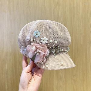 Bérets 2023-perle fleur Ventilation dame loisirs chapeau octogonal femmes visières casquette femmes chapeaux casquettes pour style coréen