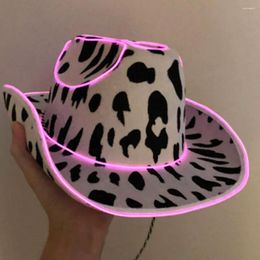 Boinas 2023 Chapéu de Cowgirl Rosa Luminoso Led Western Cowboy Para Despedida de Solteira País Casamento Brilho No Brilho Noiva