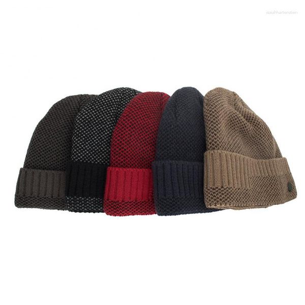 Bérets 2023 peluche pull chapeau bouton foncé tricoté chapeaux de laine bonnets décontracté chaud coton couleur unie vente