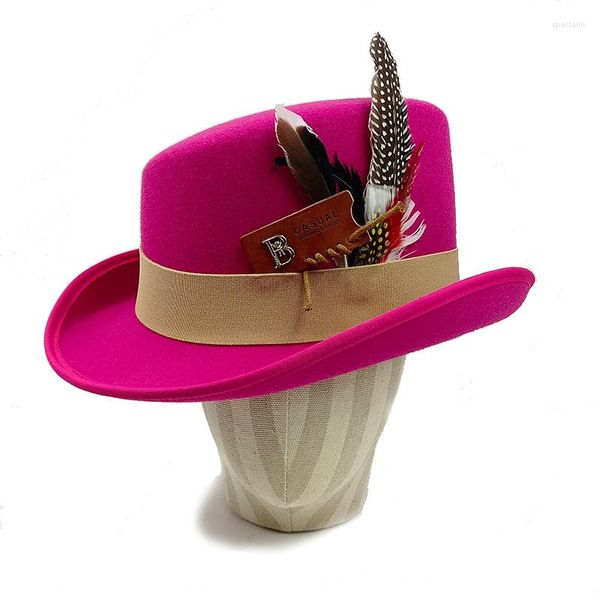 Boinas 2023 Sombreros de copa inclinados para hombres Sombrero de mago negro sólido Personalidad Caballero Sombrero Fiesta de rizo británico