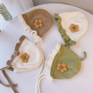Bérets 2023 printemps automne bébé chapeaux à la main laine oreille tricot monocouche feuille de lotus fil plus chaud casquettes enfants unisexe