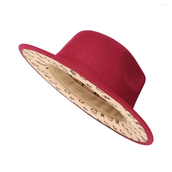 Boinas 2023 Estilo de primavera Ala ancha Fieltro Lana Marca Fedora Sombreros para mujeres Dos tonos Moda Vintage Caps Party Top