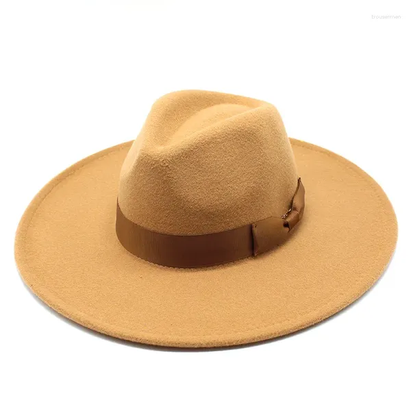 Boinas 2023 Estilo 9,5 cm de ancho ala británica Jazz Fedora Sombreros para mujeres Venta de lana Fieltro Otoño Invierno Sombrero