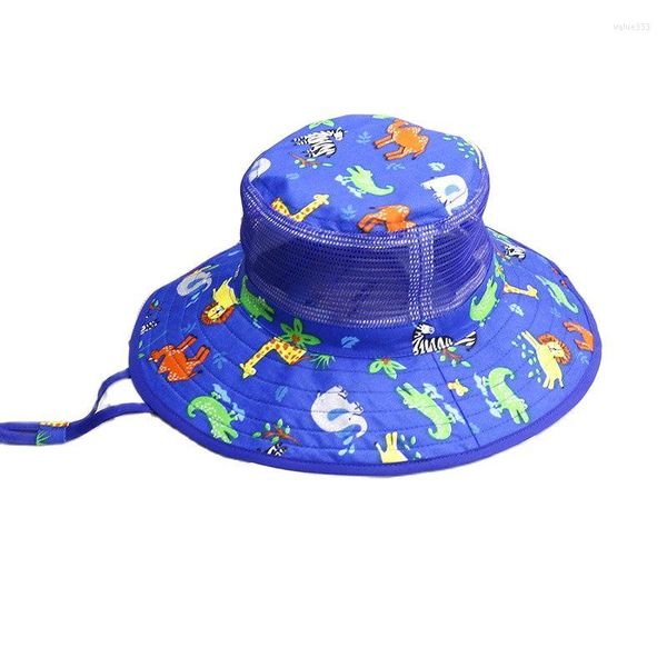 Boinas 2023, sombrero de sol de verano para niños, sombreros de cubo para niñas, gorras de algodón para niños con dibujos animados de Dinasour de ala grande