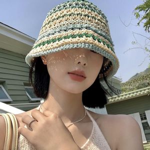 Bérets 2023 Été Rétro Fleur Crochet Chapeau Drôle Nouveauté Bonnets Bonnet En Tricot Seau Femmes Style Coréen Panama Y2k Accessoires