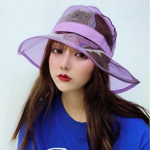 Boinas 2023 Unisex PVC transparente cubo sombrero brillante jalea ala ancha impermeable pescador lluvia para Mujeres Hombres verano