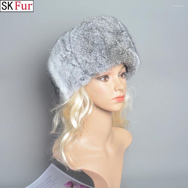 Bérets 2023 unisexe hiver chaud véritable fourrure bombardier chapeau naturel qualité chapeaux russe extérieur véritable casquettes