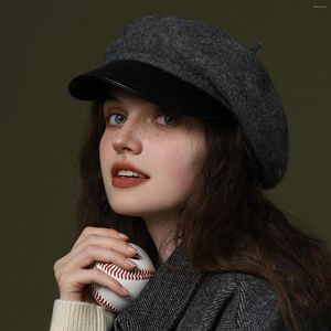 Boinas 2023 Sombreros franceses vintage Lana elegante para mujeres Adultos Chica Invierno Sombrero cálido Brim Punto Moda Otoño