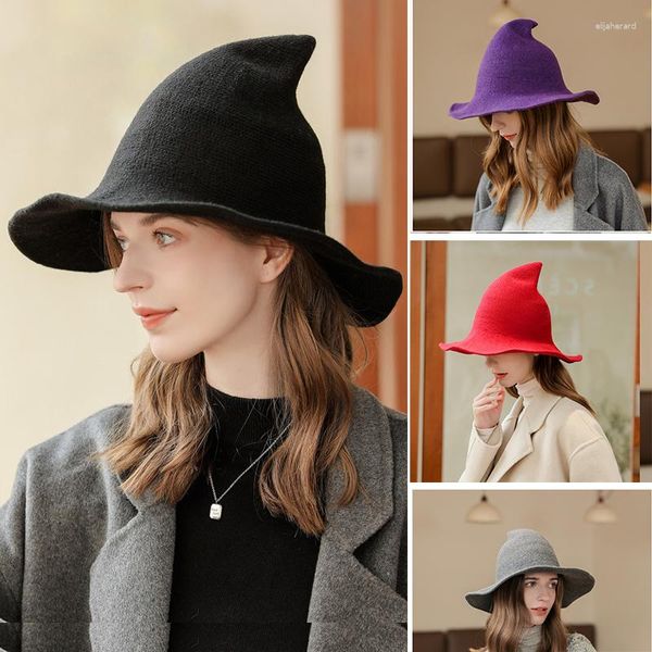 Boinas 2023 Vintage sombrero de bruja de Halloween mujeres de punto fiesta de vacaciones juego de rol cubo decorativo al por mayor