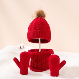 Bérets 2023 chaud tricot bébé garçons filles mignon pompon enfant bonnets casquette en plein air automne hiver enfants tricoté chapeau écharpe gants ensemble