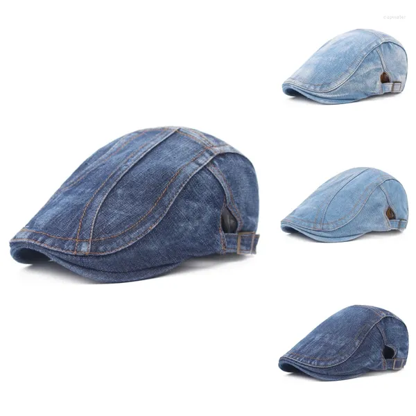 Boinas 2023 Washed Denim Hombres Sombreros Otoño Boinas Hombre Sboy Beret Caps Irish Buckle Cabbie Hat Duckbill Visor Flat Cap para mujeres