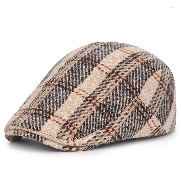 Boinas 2023 Boina de invierno para hombres Sombrero de taxista a cuadros Moda Vintage Británico Sboy Sombreros Mujeres Casual Cálido Lana Boina Hombre