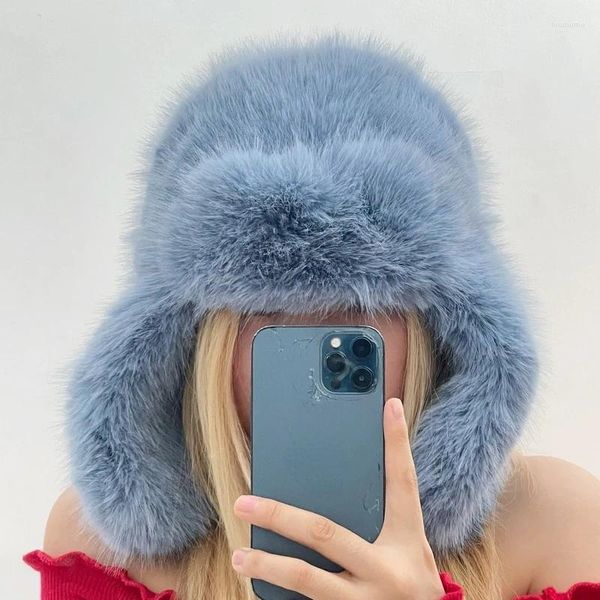Boinas 2023 invierno azul imitación visón Lei Feng sombrero hombres y mujeres felpa al aire libre cálido retro protección de oído gorra cortavientos Rusia sombreros