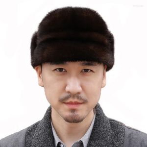 Bérets 2023 Chapeaux de fourrure complète d'hiver pour hommes Caps de vison Caps Senior Casual Hat Lei Feng Cap 283d