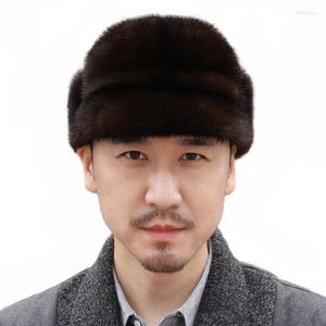 Berets 2023 Winter Full Fur Hats For Men Mink Caps Senior Casual Hat Lei Feng Cap3026
