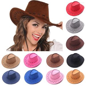 Berets 2023 Vrouwen mannen mode western suède cowboy hoed wijd rand jazz vilt fedora party festival fancy jurk accessoires