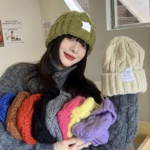 Baretten 2023 Vrouwen Winter Beanie Hoeden Effen Kleur Mutsen Voor Meisje Grof Wollen Gebreide Muts Twist Vrouwelijke Motorkap