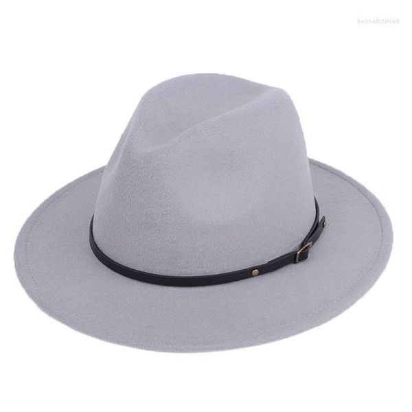 Boinas 2023 Lana de jazz Jazz Fedora Cinturón Decoración de hebillas Decoración de mujeres unisex ancho de borde de invierno femme femme