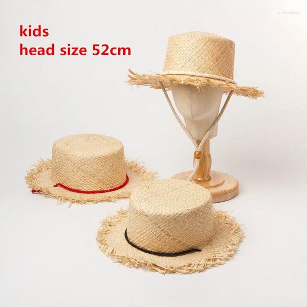 Berets 202303-HH6006 INS DROP SUMME RAFFIA GRASS Boy Girl Cordon Holiday Leisure Children Fedoras Cap Kids Jazz Panama Hat