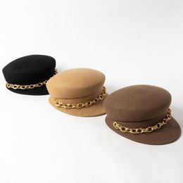 Boinas 202306-HH2058C Invierno Drop Japan Wool Wool Cadena de anillo de oro Fashion Street Lady Octogonal Hat Women Visors Cap