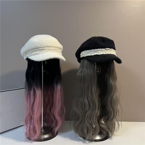 Bérets 202308-shi Ins Chic Mode Imitation Vison Perle Patchwork Long Cool Faux Cheveux Dame Service Chapeau Femmes Loisirs Visières Casquette