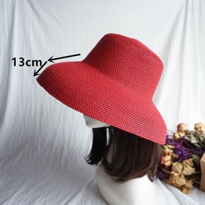 Berets 202311-Panshi-Summer Drop Hepburn Grace Hollow Out Weave 13cm breed rand Paper Grass Lady Emmer Cap Women Leisure Hat