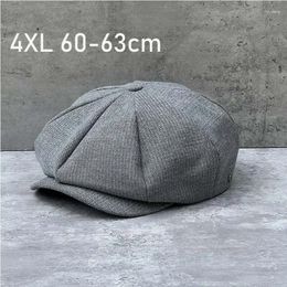 Berets 2024 Big Size Cotton Autumn Winter Sboy Caps Men Breatchable Anglais Beret Femmes Peaks Boulines Cap Cap octogonal 63 cm