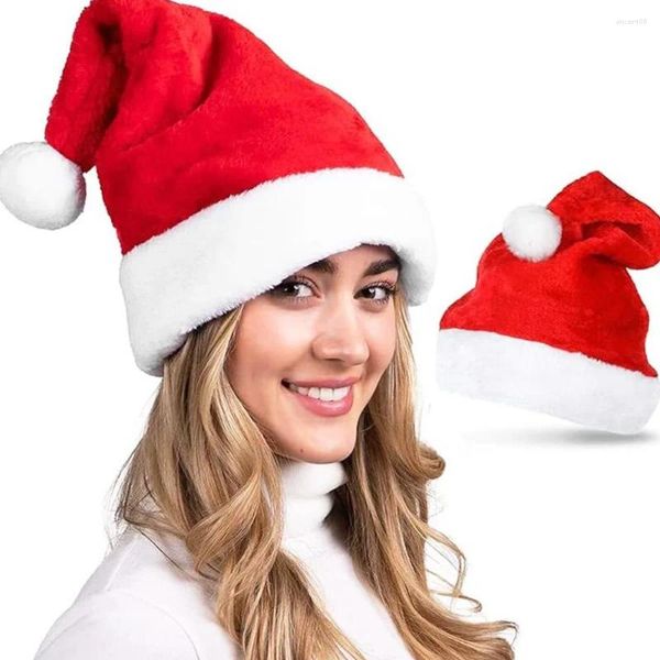 Boinas 2024 Regalo decorativo de Navidad Sombrero de terciopelo de oro rojo Peluche corto Papá Noel Adulto y niños