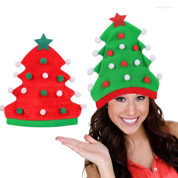 Bérets 2024 Chapeau d'arbre de Noël Cadeaux de Noël créatifs Rouge Vert Peluche Déguisement Cap pour Adulte Enfant Joyeux Chapeaux