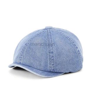 Berets 2024 Denim Hat octogonal Lady Cotton Beret papa Ivy Cap Man Casual Newsboy Caps D24417