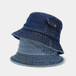 Boinas 2024 Denim Color Sólido Cubo Sombrero Pescador Viaje al aire libre Gorra de sol para hombres y mujeres 03