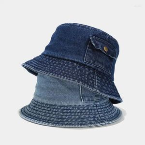 Baretten 2024 Denim Effen Kleur Emmer Hoed Visser Outdoor Reizen Zonnehoed Voor Mannen En Vrouwen 03