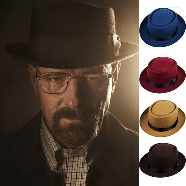 Berets 2024 Fashion Men Femmes Dome Retro Top Hat Hard Felt Fedora Classic Pork Pie Cap Cadeau