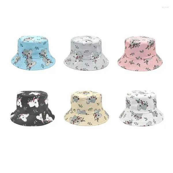 Berets 2024 Four Seasons Coton Carton Bear Print Print Bucket Hat Fisherman Outdoor Travel Sun Cap pour hommes et femmes 231