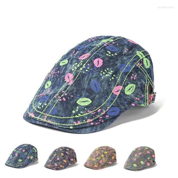 Bérets 2024 Four Seasons Cotton Print Sboy Caps Flat Peaked Cap Hommes et femmes Peintre Beret Chapeaux 147