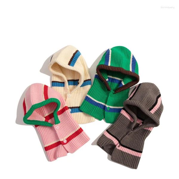 Boinas 2024 Bufanda de punto Invierno Niños Niños Raya Beanie Cap Bonnet Satin Cheveux Nuit Boys Girls Baby Ski Mask Skullies Hat