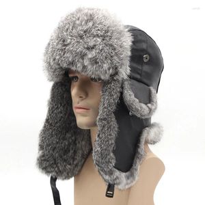 Bérets 2024 Hommes Hiver Véritable Véritable Chapeau De Fourrure Naturel Sleepskin Cuir Cap Chaud Doux Russie Bomber Caps